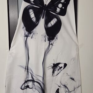 Elegant Black and White Butterfly Maxi Dress